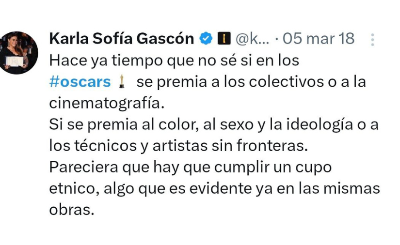 Captura de pantalla de tuits de Karla Sofía Gascón que datan de hace años atrás. Captura de pantalla de tuits de Karla Sofía Gascón que datan de hace años atrás.